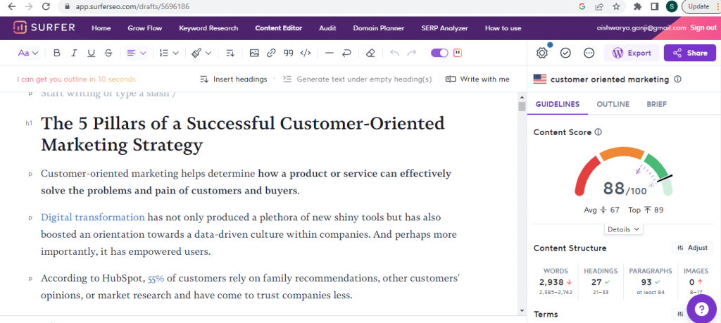 Contentoptimalisatie in Surfer